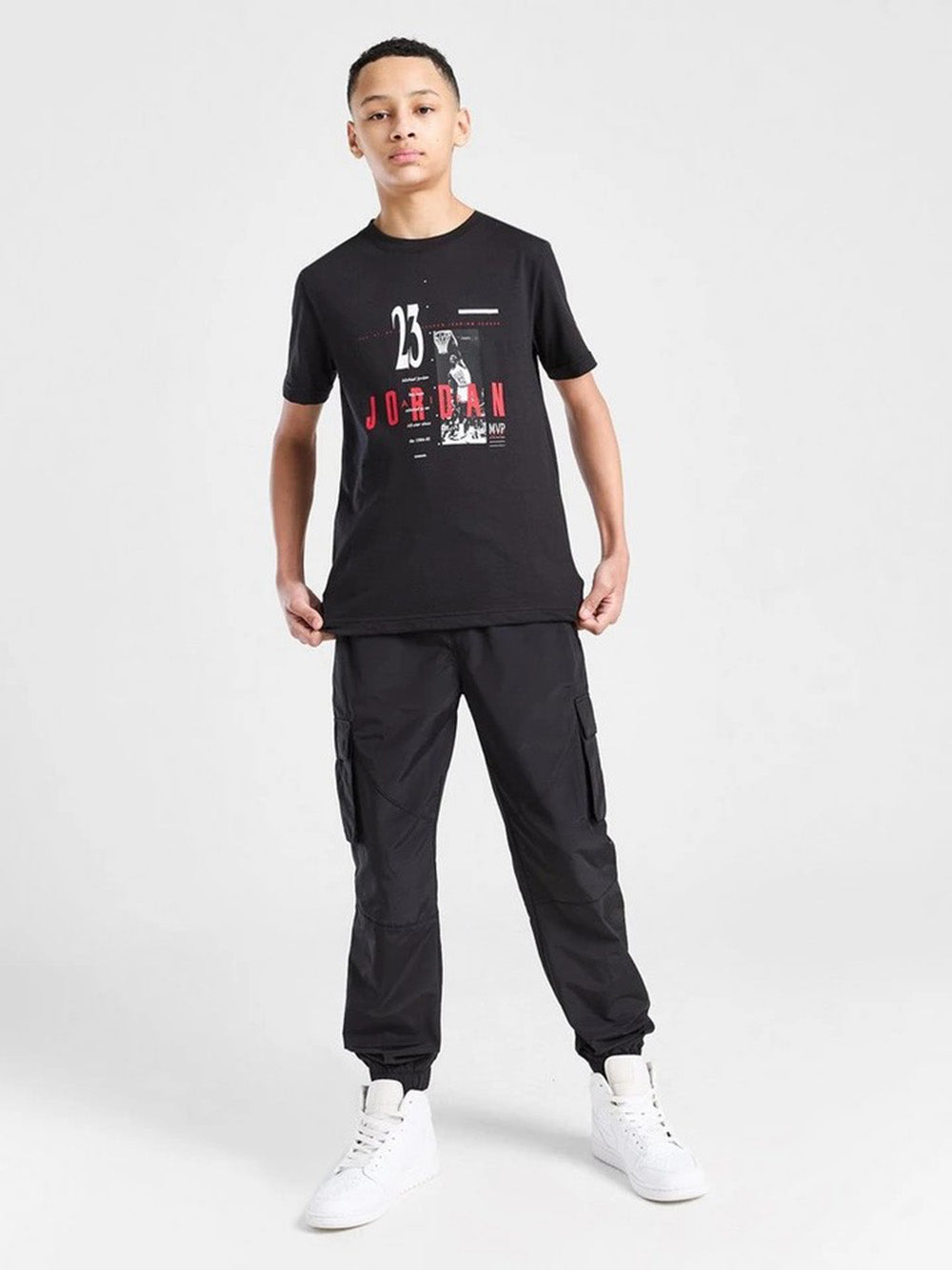 T-Shirt Jordan Jr Nera con Stampa Brand GFX