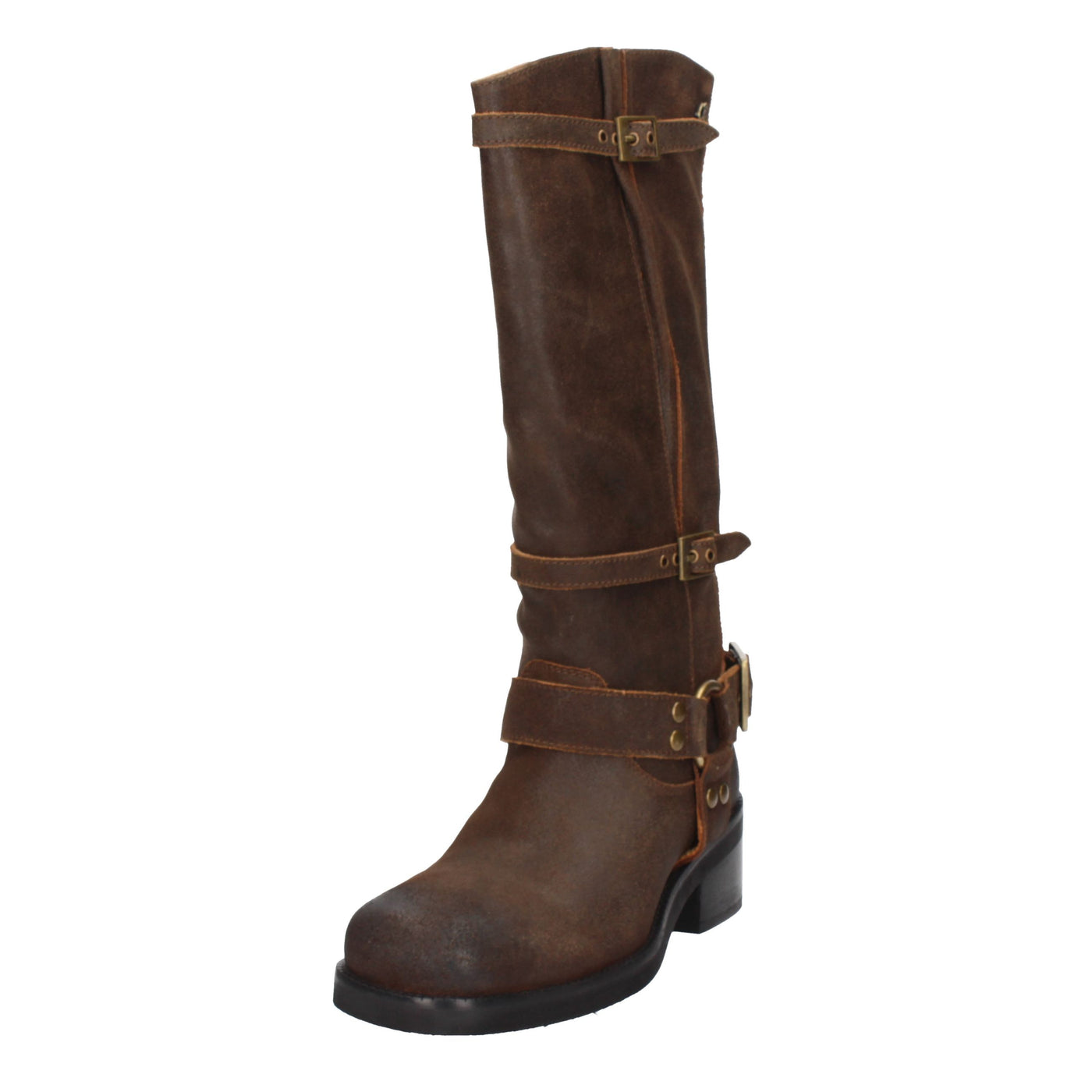 High leather biker boot