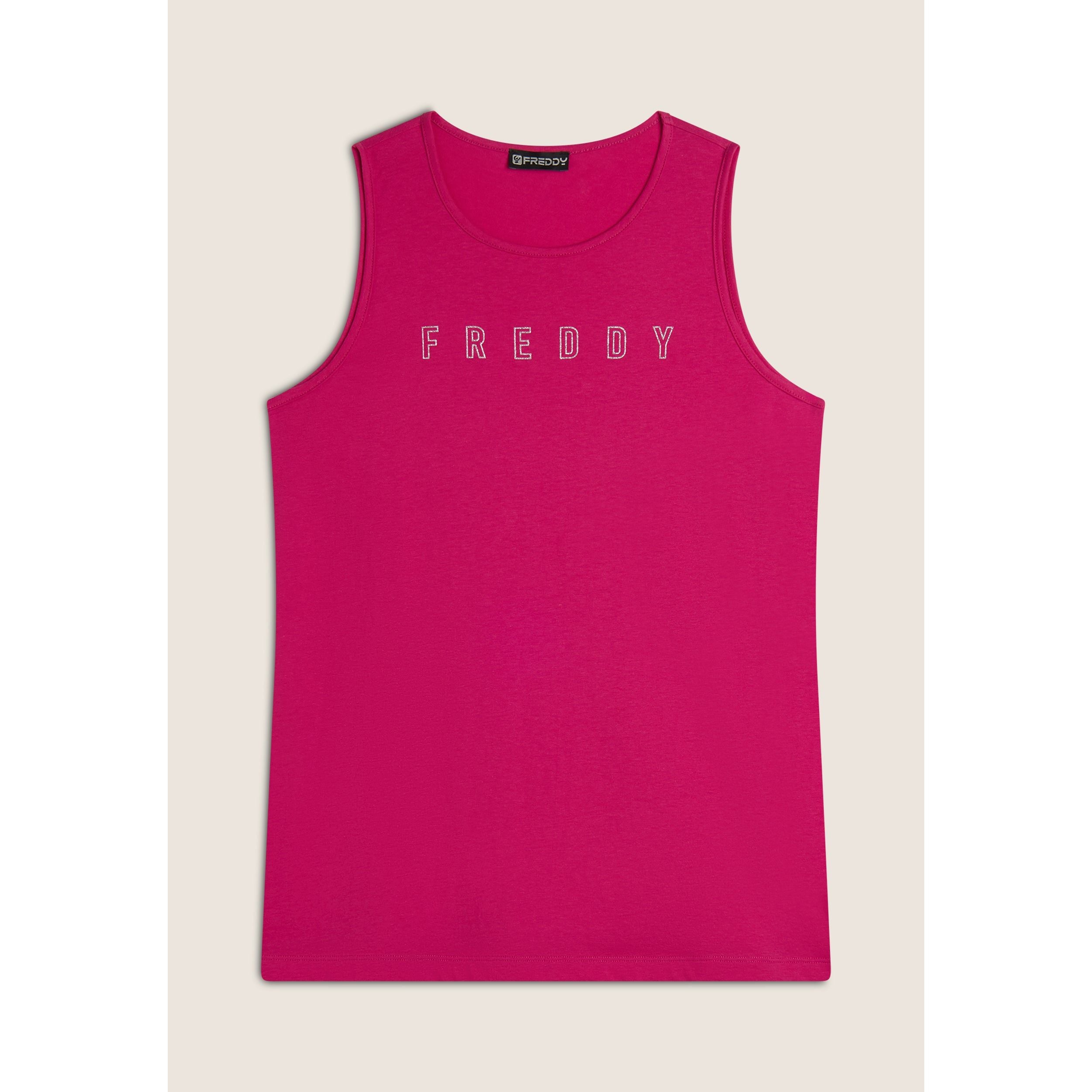 Canotta con scollo tondo e logo glitter