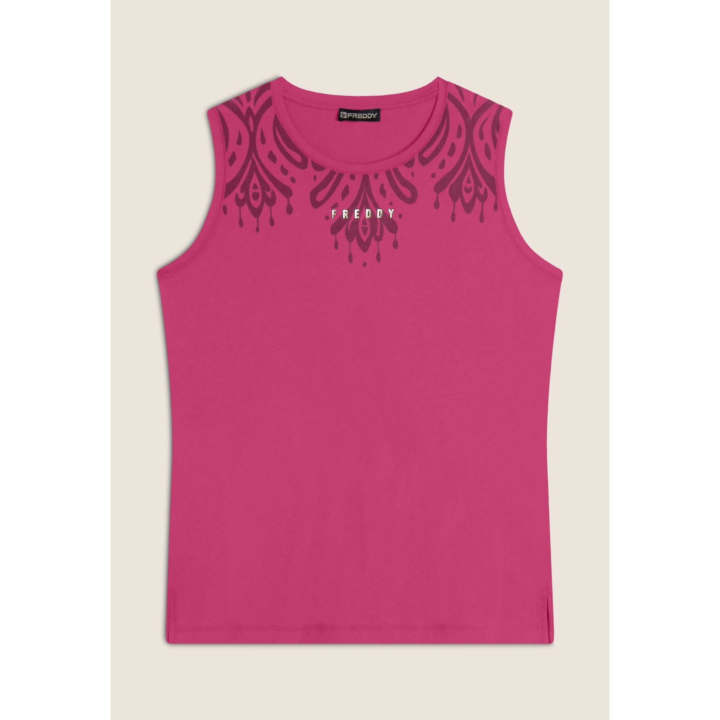 Canotta in jersey con stampa floreale sulle spalle