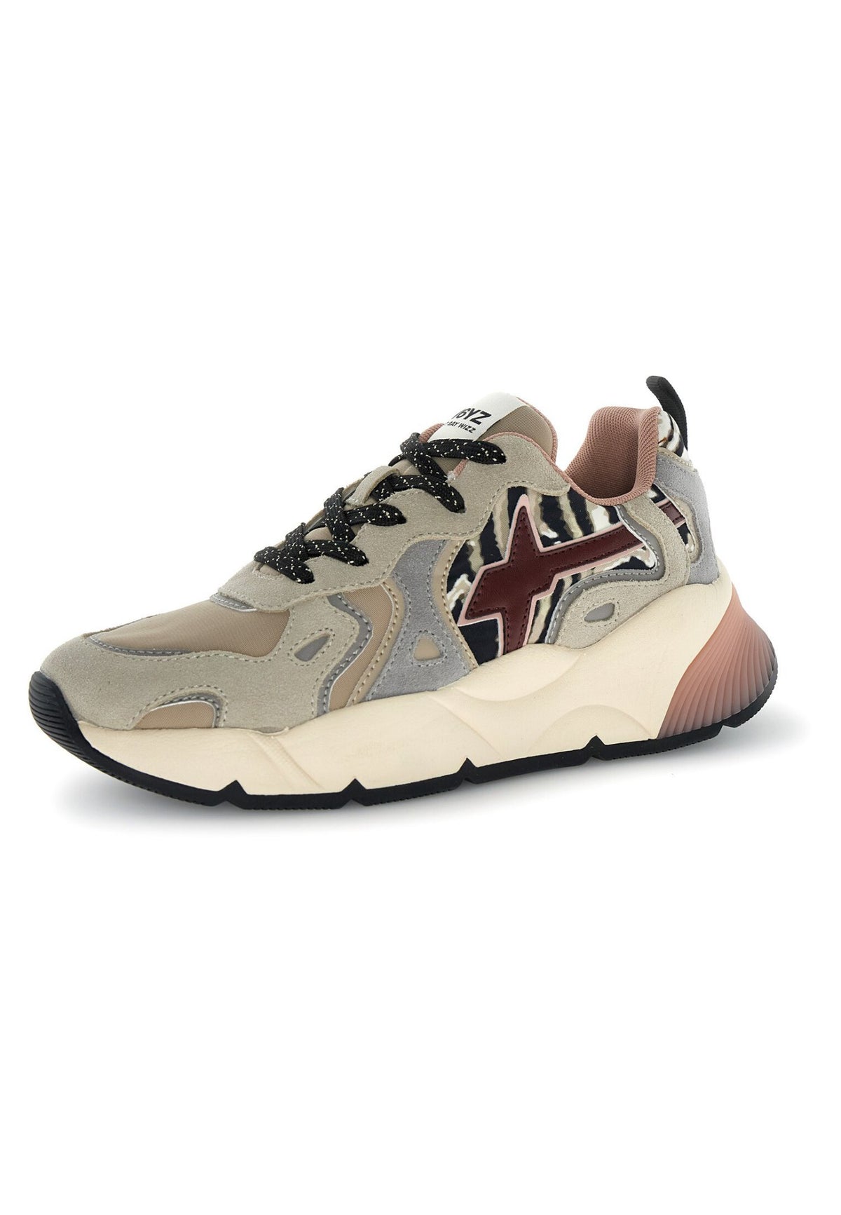 SARAH-W. SUEDE/NYLON/ANIMAL LIGHT GREY-GREY-BORDEAUX