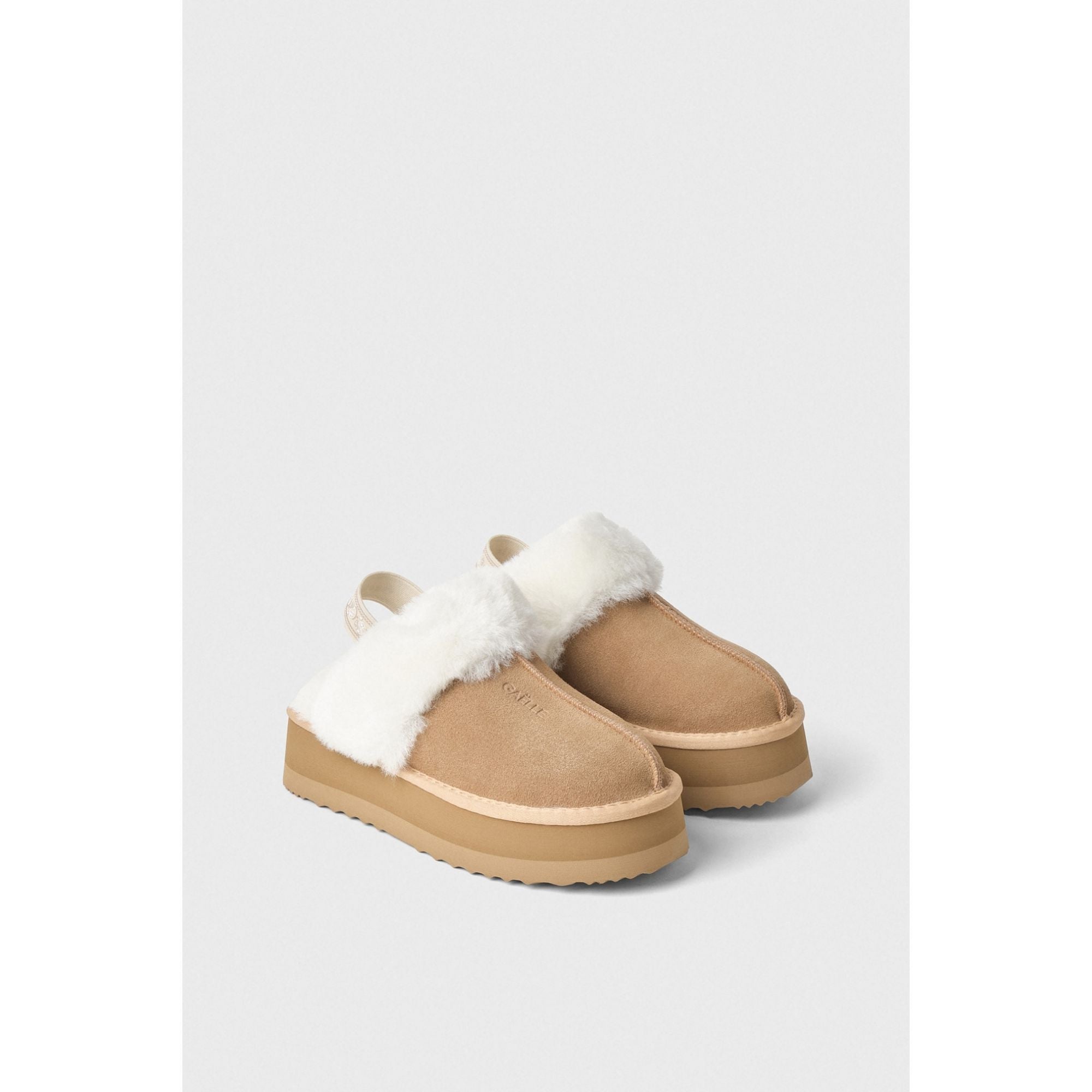 ESKIMO BOOTS SABOT IN SUEDE E PELLICCIA CON ELASTICO LOGATO SUL RETRO BEIGE CAMMELLO