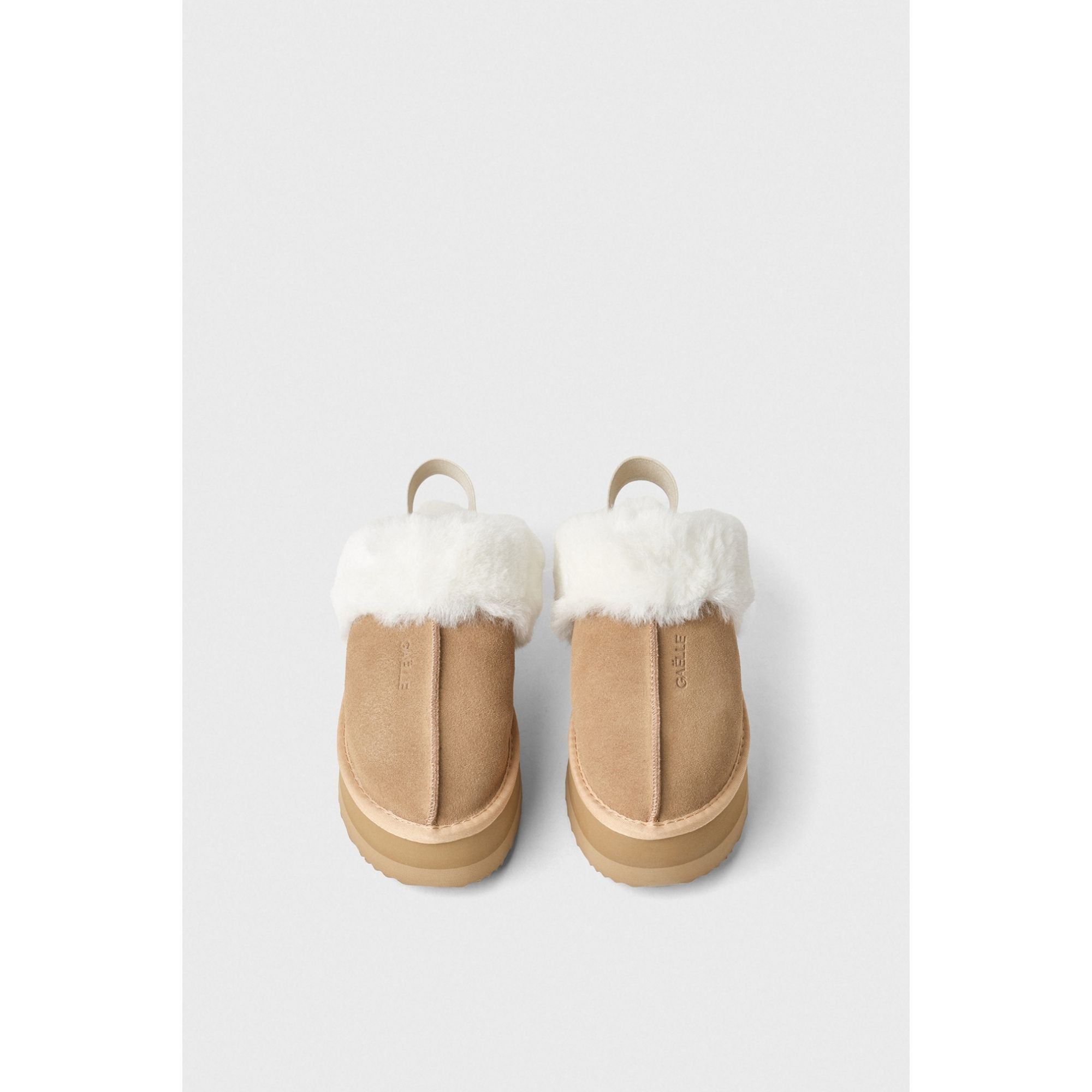 ESKIMO BOOTS SABOT IN SUEDE E PELLICCIA CON ELASTICO LOGATO SUL RETRO BEIGE CAMMELLO