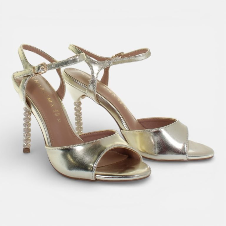 Sandali tacco alto strass stiletto fascia Platino