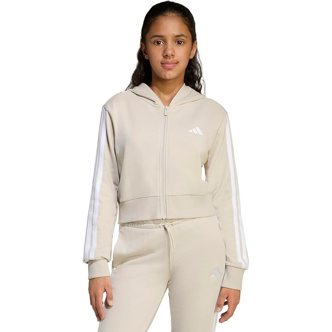 adidas Bambina Essentials Full Zip Hoodie, Wonder Alumina/White