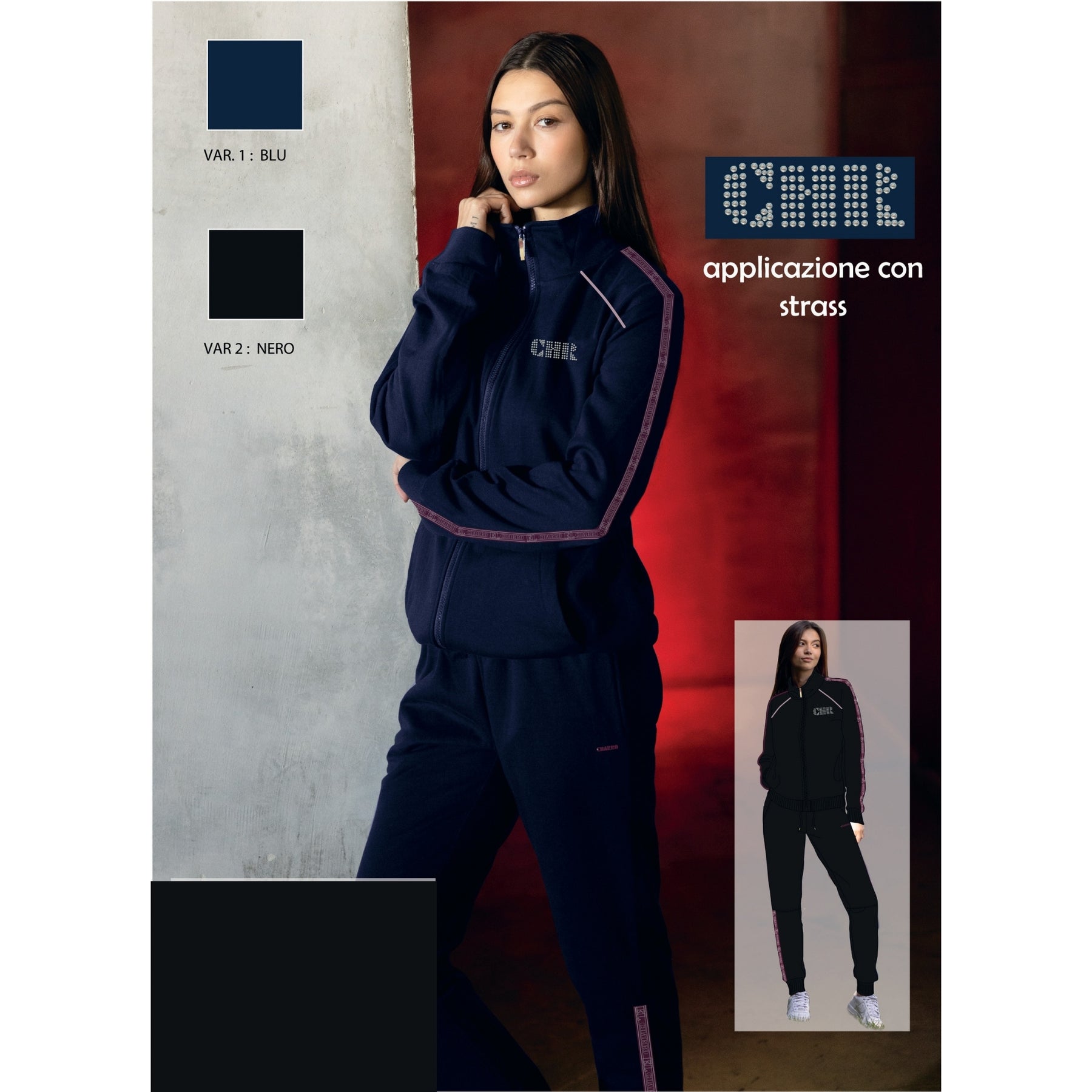 Charro Completo tuta da donna 2 pezzi full zip - nero