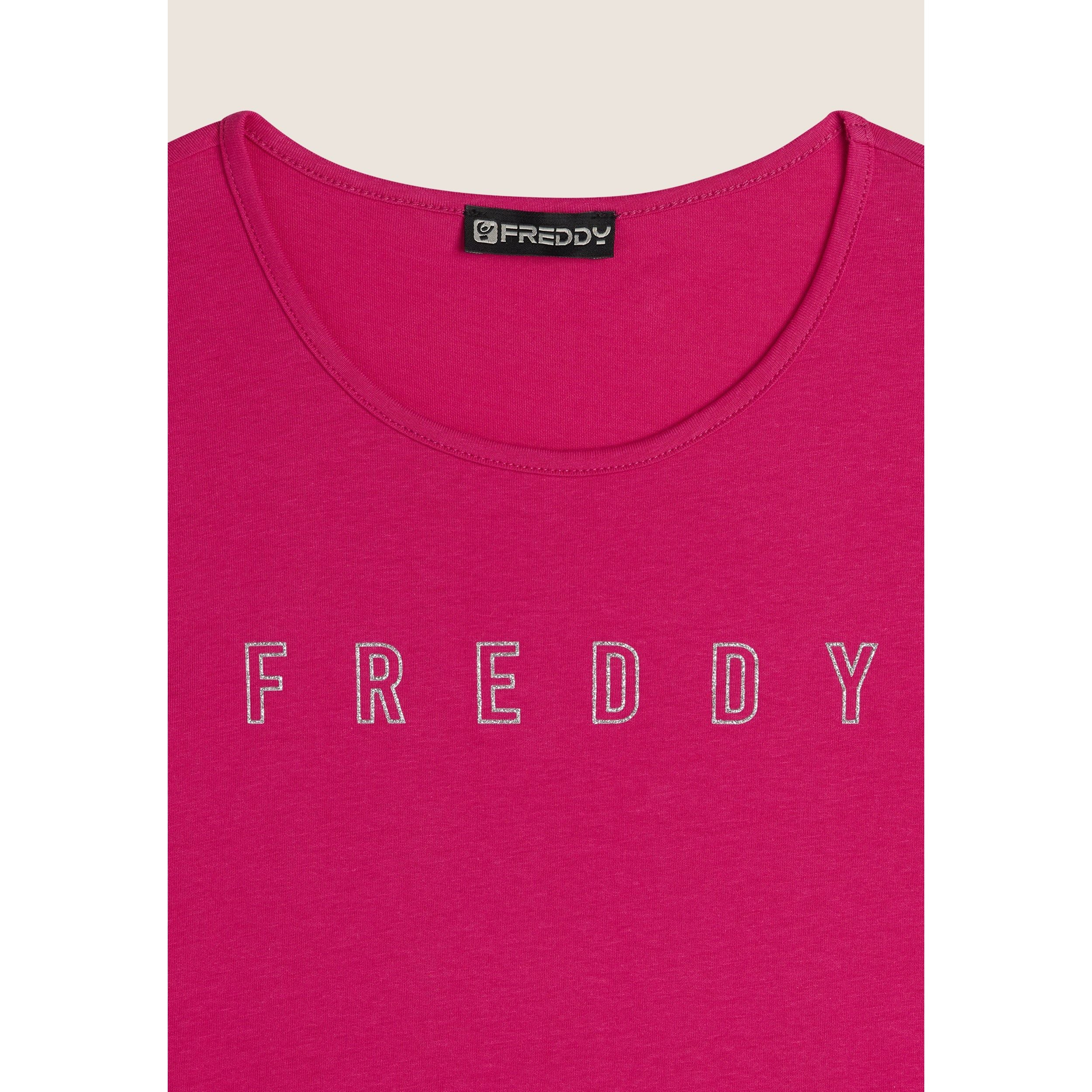 Canotta con scollo tondo e logo glitter