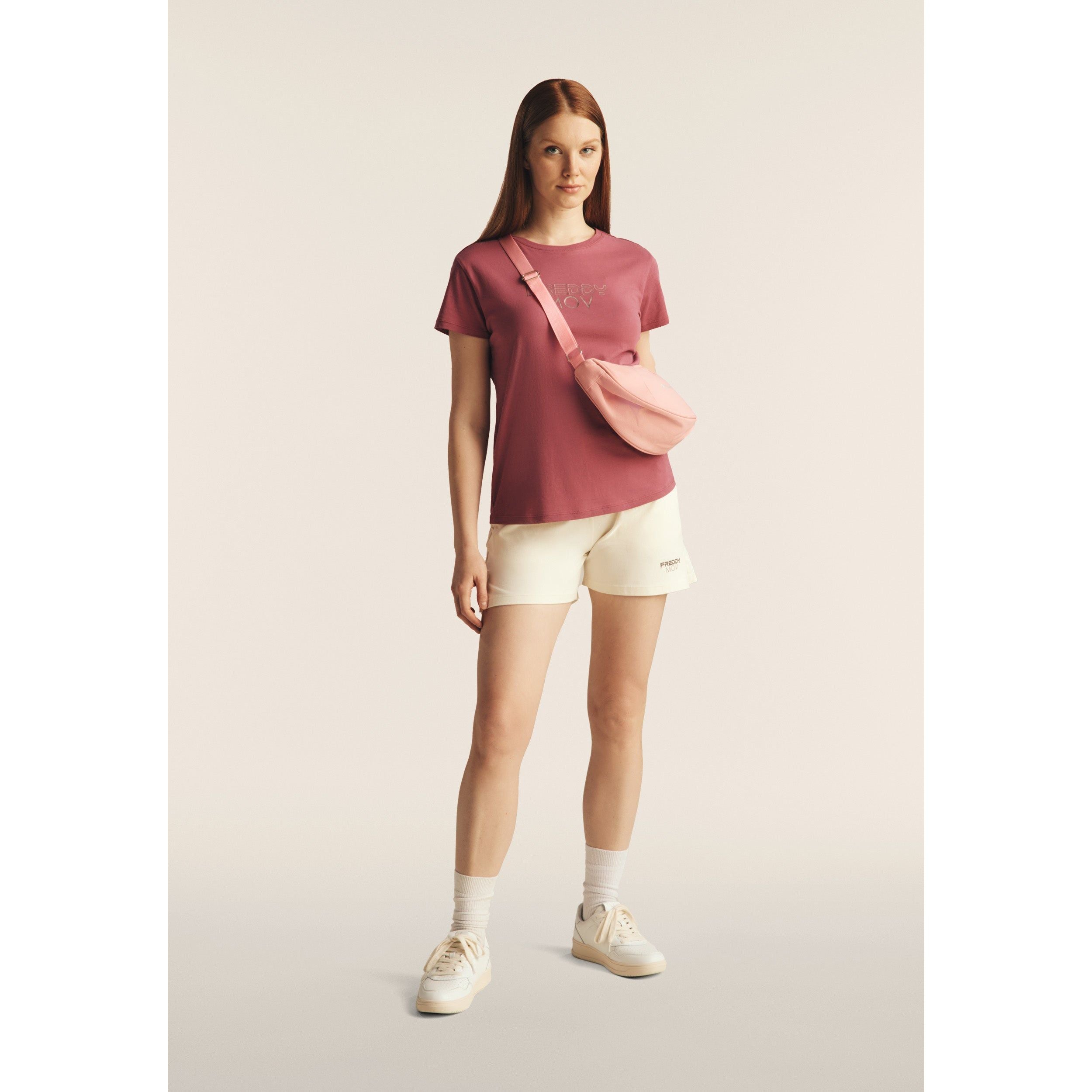 T-shirt Regular con Stampa Metallizzata