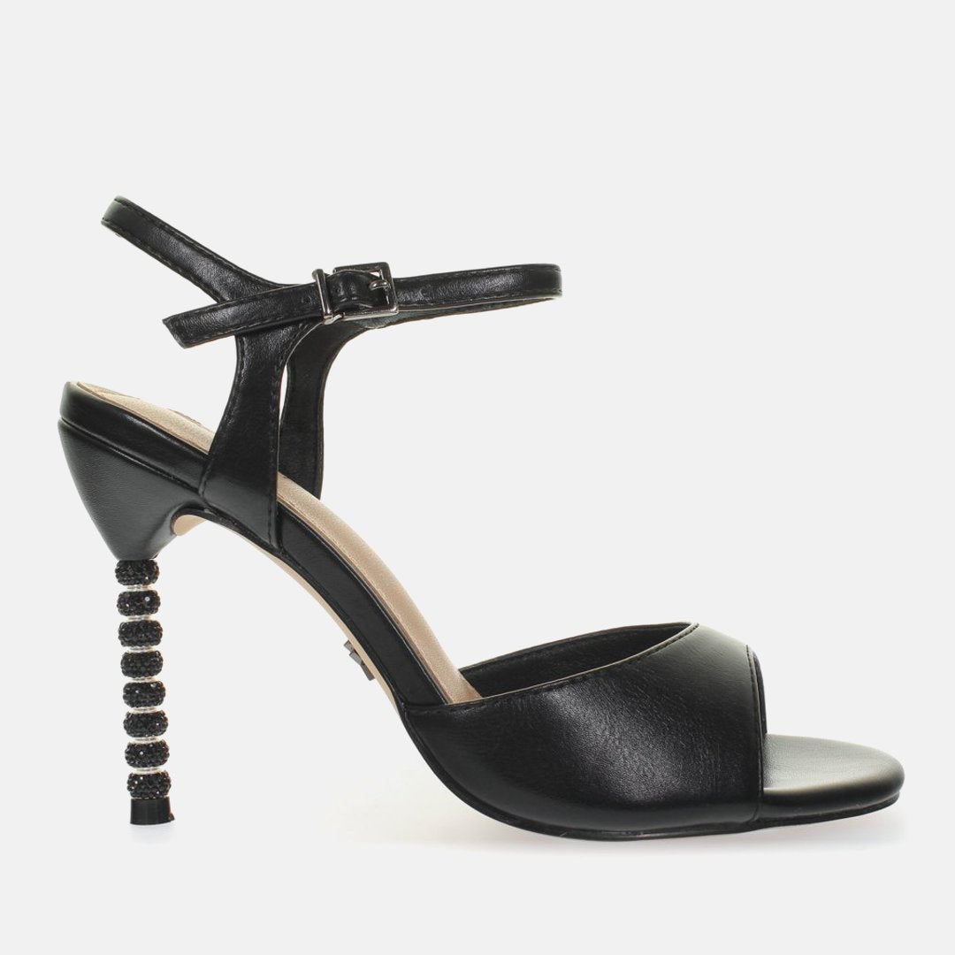 Sandali tacco alto strass stiletto fascia nero