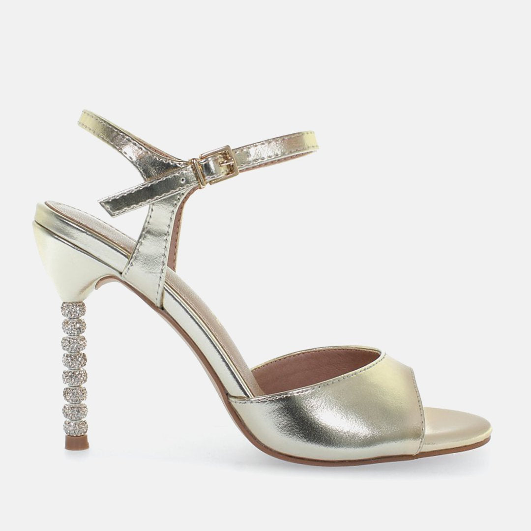 Sandali tacco alto strass stiletto fascia platino