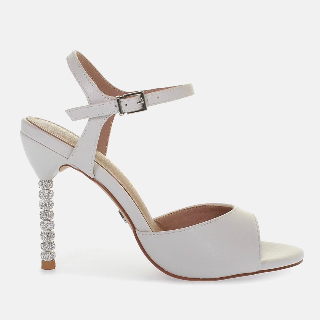 Sandali tacco alto strass stiletto fascia Panna