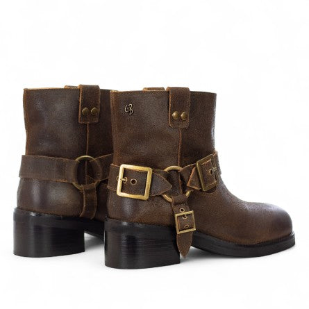 Leather low biker boot