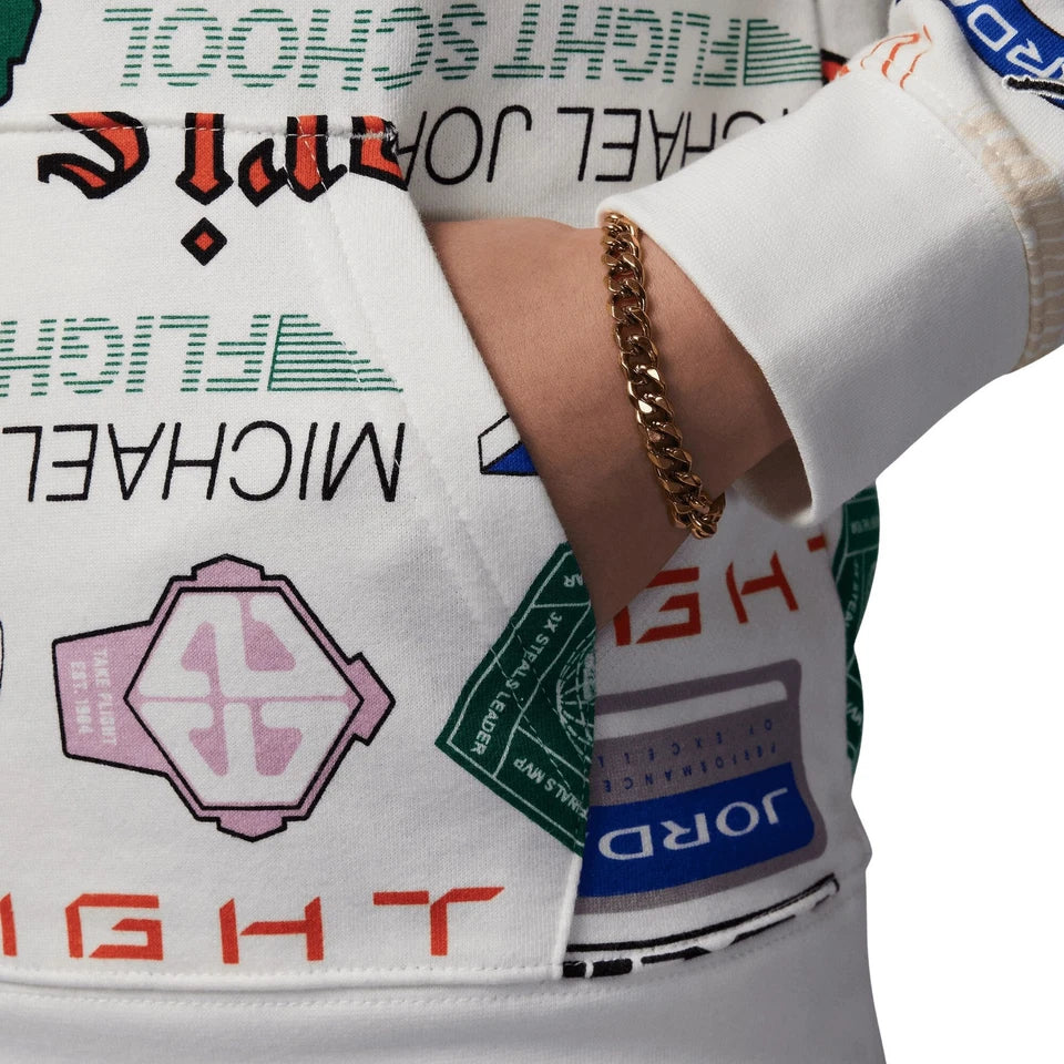 Jordan Felpa da Ragazzi con Cappuccio Mj Essentials All Over Printed Bianca T...